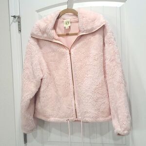 Fuda Womans  Pink Furry Full Zip Jacket Extremely soft, Rose Gold Hardware,  MED